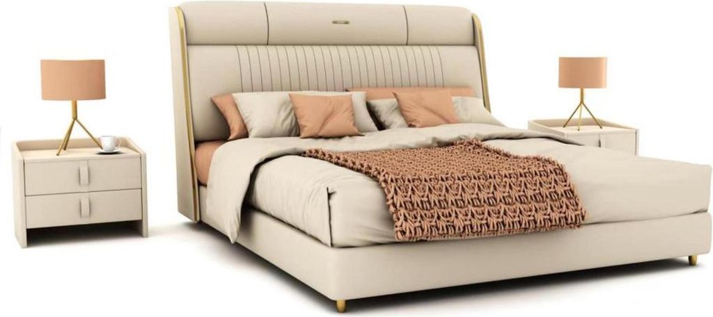 Beiges Textilbett Stilvolle Schlafzimmer Möbel Designer Doppelbetten