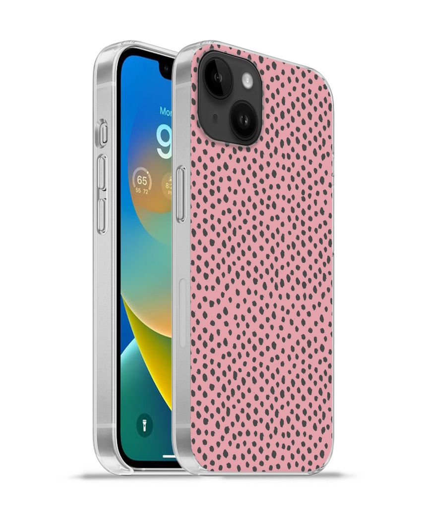 MuchoWow Handyhülle Schutzhülle Hülle für Apple iPhone 14 Plus - Soft case Polka dots - Rosa - Schwarz Silikon Softcase Handy Hülle - Abbildung
