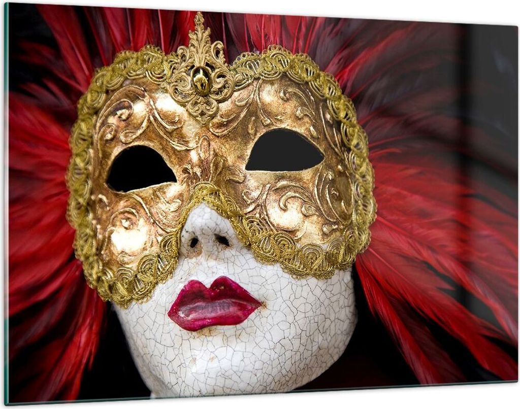 Bilder auf glas - Venezianische Maske Kostüm Spaß Feder - 120x80cm - Glasbilder - Wandbilder - Kunstdruck - Wanddekoration aus Glas - Glas Bilder...