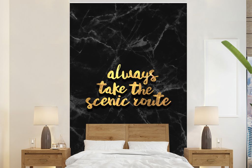 MuchoWow Fototapete für Wohnzimmer oder Schlafzimmer Wandtapete Vinyl Motivtapete Zitate - Sprichwörter - Gold - Marmor - 160x240 cm - Vinyltapete
