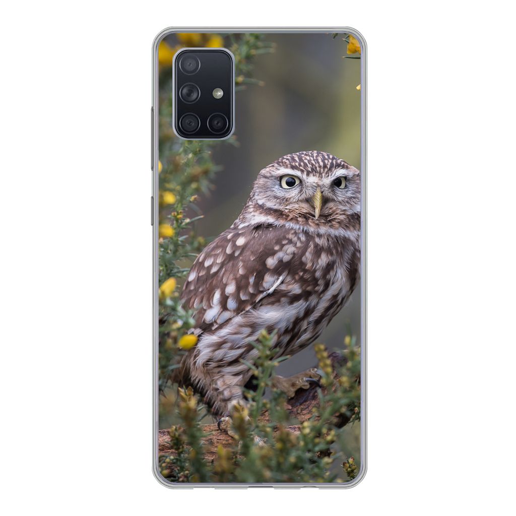 MuchoWow Handyhülle Schutzhülle Hülle für Samsung Galaxy A71 Eine kleine braune Eule sitzt da und starrt nach vorne Silikon Softcase Handy H...