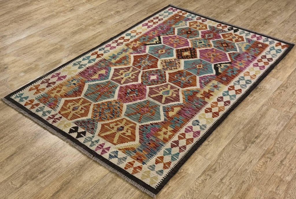 Teppich KELIM ORIGINAL | Farbe: Multi; Größe: 128x194 cm | strapazierfähig und leicht zu reinigen | Wohnzimmer | Schlafzimmer