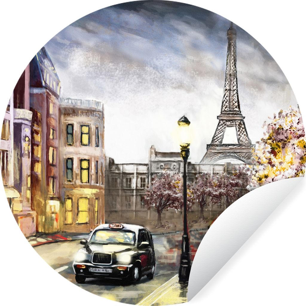 MuchoWow Runde Wandtattoo - Wandsticker Tapete Aufkleber Gemälde - Paris - Frankreich - Öl Ø 50 cm Selbstklebend und Repositionierbar - Wandau...