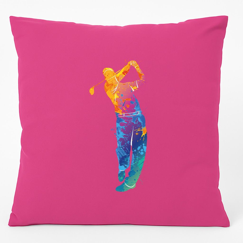 Huuraa Kissen Golf Spieler bunte Silhouette 40x40cm mit Füllung Fuchsia Baumwolle Dekokissen Geschenkidee