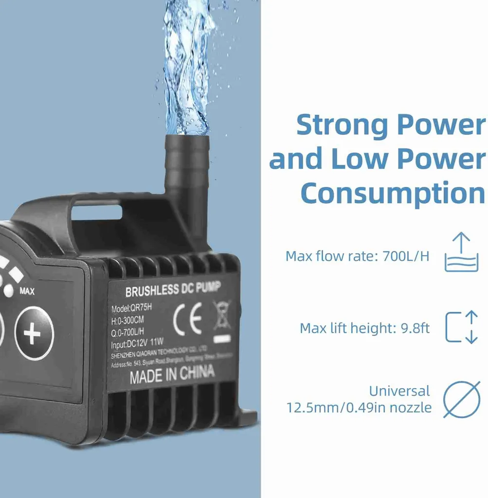 Pompa elettrica sommergibile da 12 V, 550 l/h, piccola fontana con prevalenza massima di 6,5 piedi, presa CC e base a ventosa, mini portatile per acquari e laghetti - 3