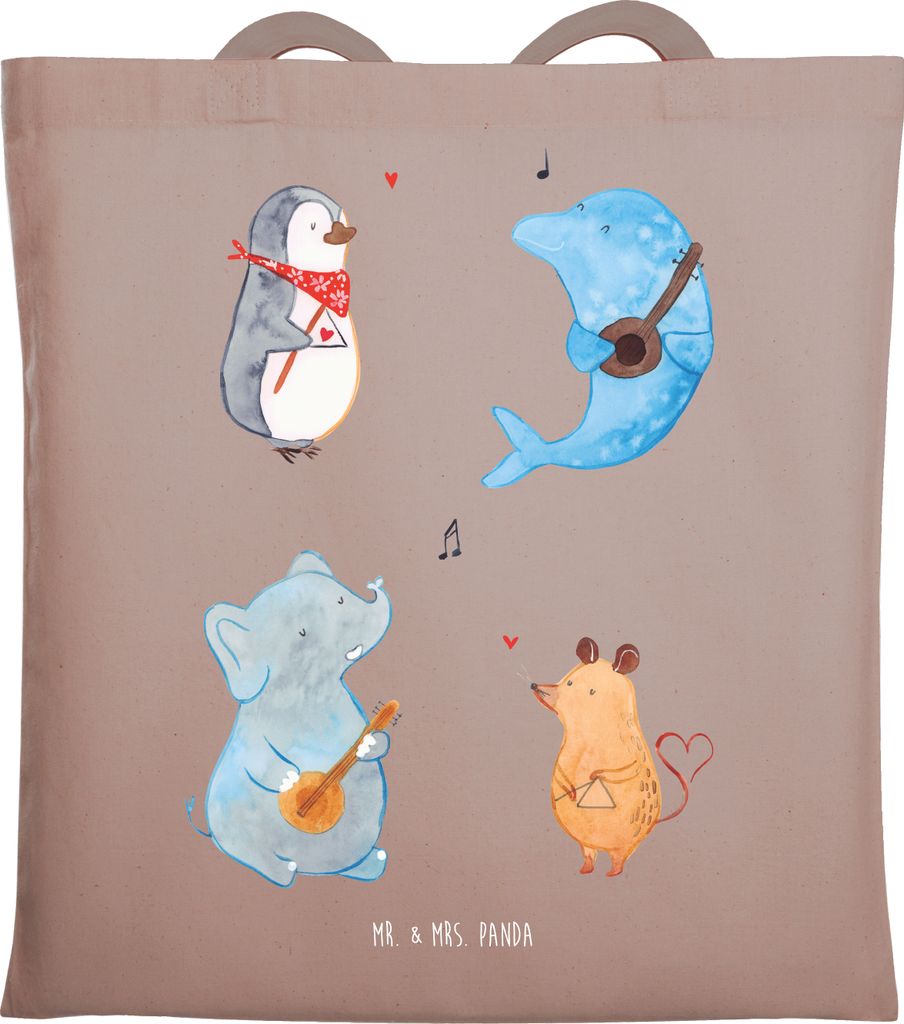 Mr. & Mrs. Panda Beutel Big Band - Braun Pastell - Geschenk, Hund, Laptoptasche, Pinguin, Musik, Lustige Sprüche, Tote Bag, Elefant, Maus, Jutebeu...