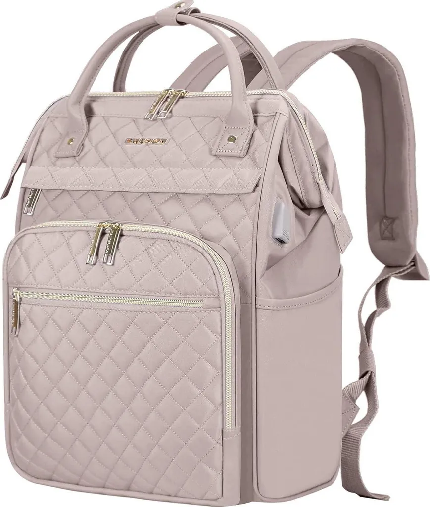 Sac à dos ordinateur 17 pouces rose matelassé avec port USB et RFID