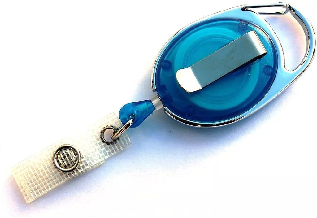 2x BLAU TRANSPARENT Ausweisjojo Schlüsseljojo Jojo Zipper oval Schlaufenclip Aufrollmechanismus & Gürtelclip für Ausweishüllen Kartenhüllen Sc...