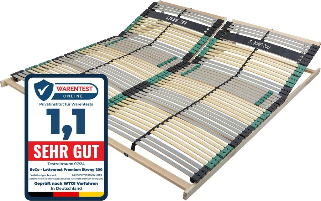 Sommier 42 lattes renforcées 200x200 supportant 200kg Premium Strong