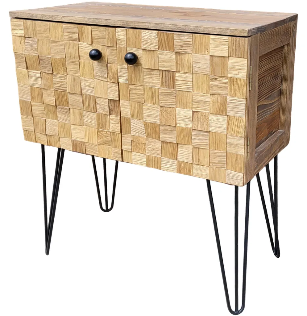 Armoire gain de place salon - Bibliothèque 3D en chêne style cubes