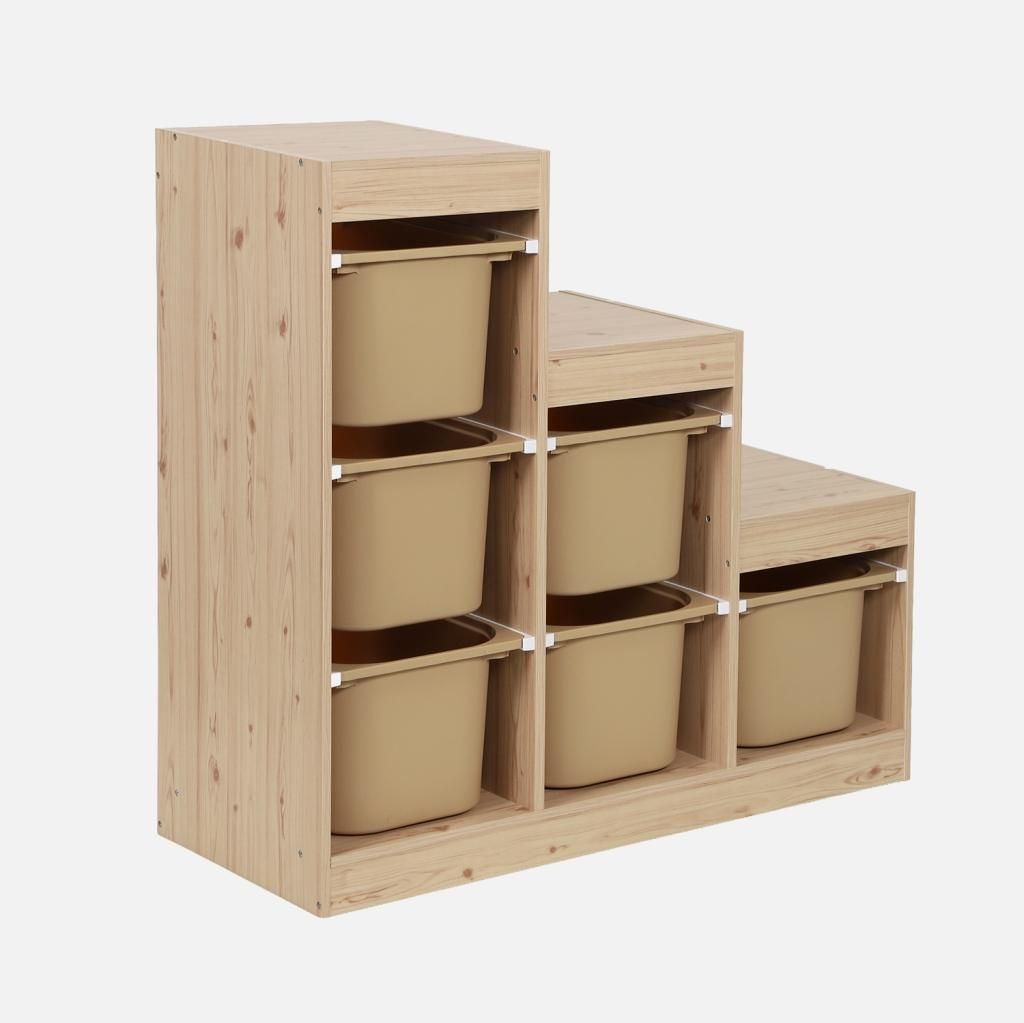 sweeek - Aufbewahrungsmöbel für Kinder mit 6 Aufbewahrungsbehältern - Beige