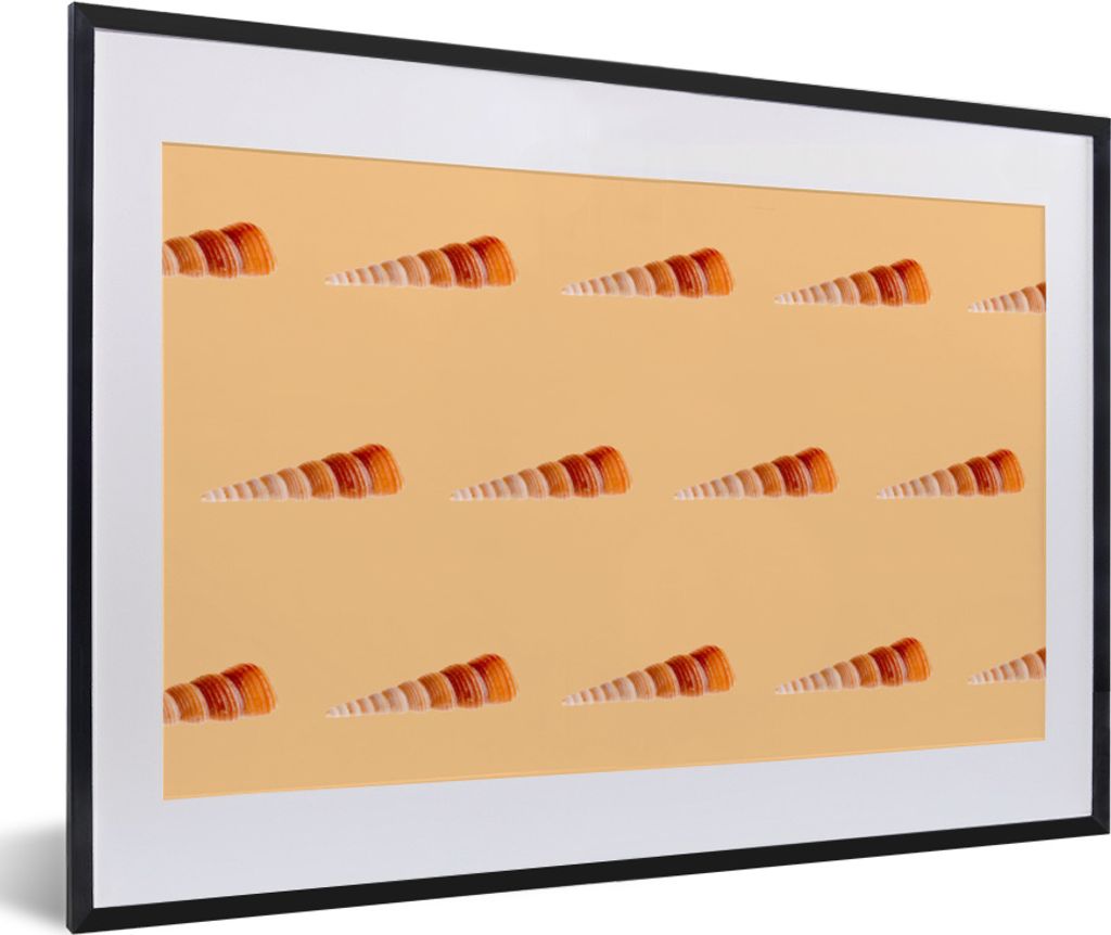 MuchoWow MuchoWow Gerahmtes Poster Muscheln - Muster - Orange 60x40 cm - Poster mit zchwarzem Bilderrahmen - Schlafzimmer - Plakat in Rahmen - ...