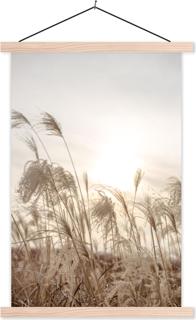 MuchoWow Textilposter Schilf - Stilleben - Himmel 40x60 cm mit holzfarbenen Rahmen - Poster