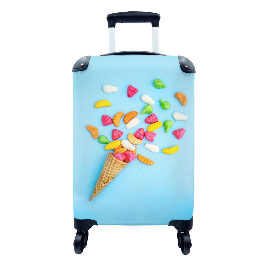 MuchoWow Koffer Handgepäck Trolley Rollkoffer Kleine Reisekoffer mit 4 Rollen - Bunte Explosion von Süßigkeiten - Cabin Size < 55x40x23 cm & 5...