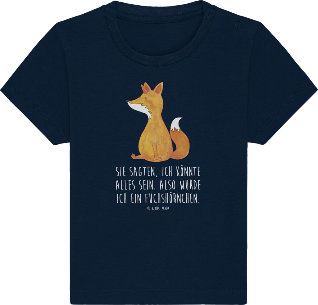 Mr. & Mrs. Panda Babyshirt Einhorn Wunsch 0. - 6. Monat - French Navy - Geschenk, Füchse, Unicorns, Baby Baumwollshirt, Unicorn, Einhörner, Kurza...