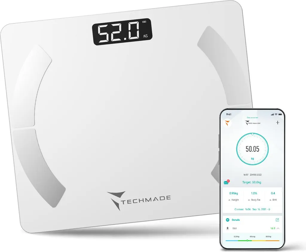 Techmade TM-SCALE-WH Bilancia Smart Bianca | Monitoraggio Fitness BMI
