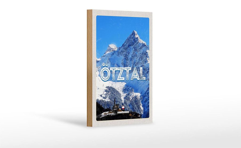 Holzschild Reise 12x18 cm Ötztal Österreich Berg Schnee Winter