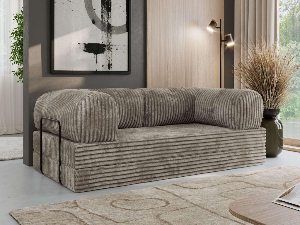 MKS MEBLE Schlafsofa 3-Sitzer ORSETTO 200 cm Sofa mit Schlaffunktion & Metallrahmen Modernes Design Ausziehcouch, HR-Schaum - Hellbraun Cord