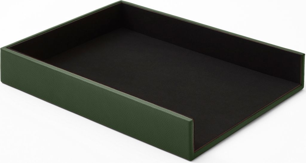 Briefablage Büro Echtes Leder Grün cm 32 x 24.2 x H.5 - Ablagefächer Papierablage Ablagekorb A4 - Hergestellt in Italien