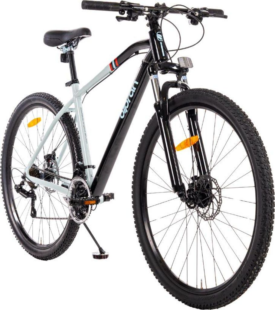 A studio shot of a bicycle against a white background.