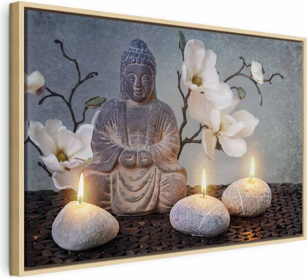 Italienischer Leinwand Leinwandbild - Buddha and Stones (1 Produktbild 