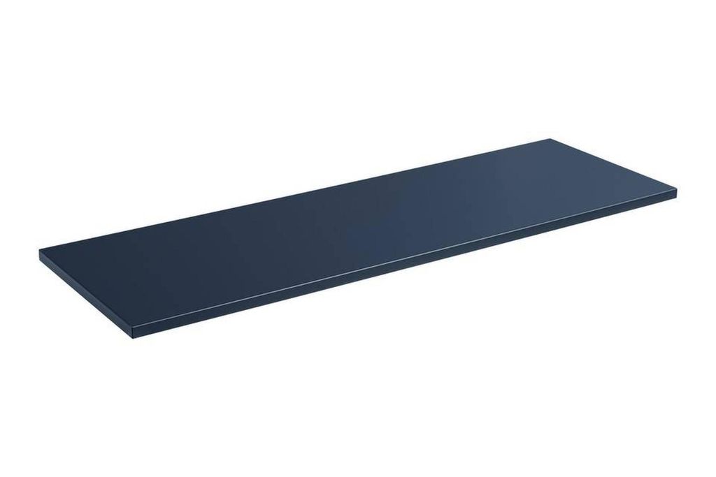 A dark blue countertop or shelf against a white background.