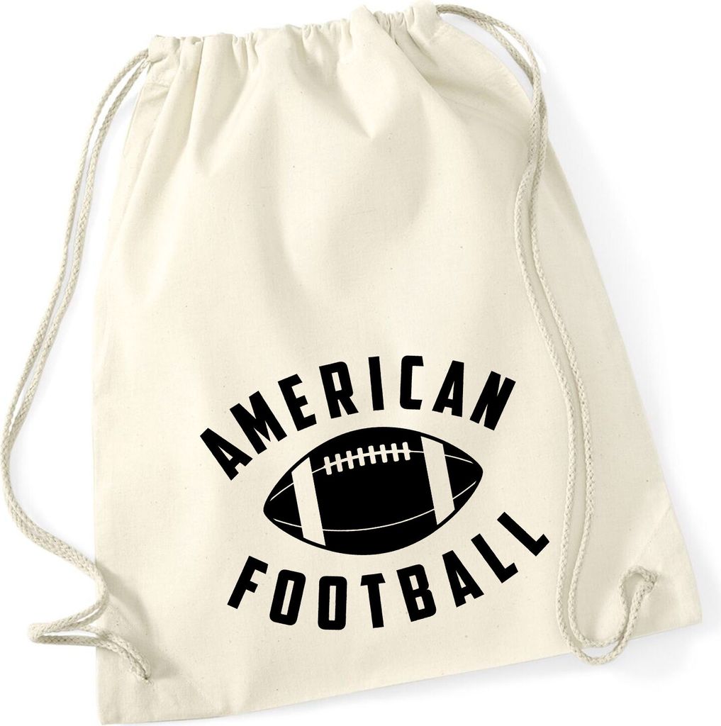 Huuraa Turnbeutel American Football Ball 12 Liter Natural Baumwolle Rucksack Geschenkidee