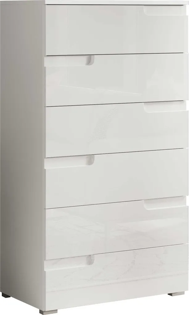 Rangement chambre : Commode 6 tiroirs blanc brillant gain de place 65cm