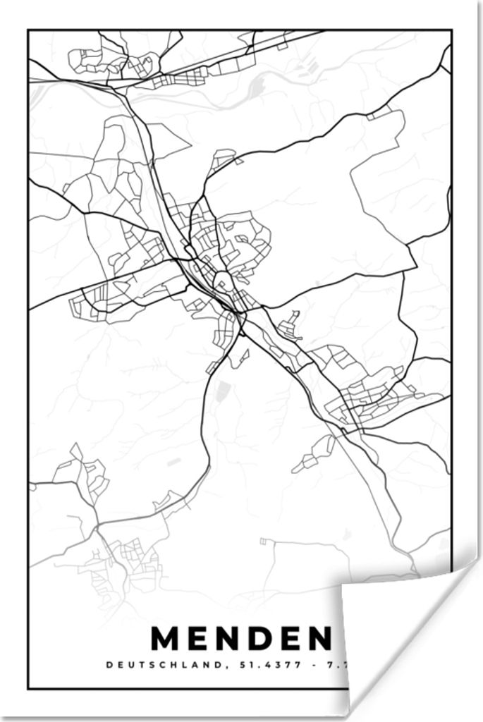 MuchoWow Poster Menden - Karte - Stadtplan 80x120 cm - Papierdruck