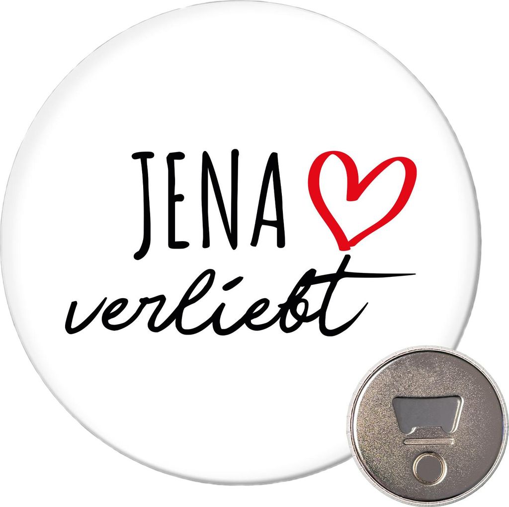 Huuraa Magnet Jena verliebt 59mm Kühlschrankmagnet rund Flaschenöffner Geschenkidee