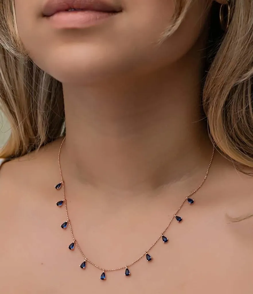 Collier Femme pour Soirée en Argent et Zircone Bleue, Idée Cadeau Idéal