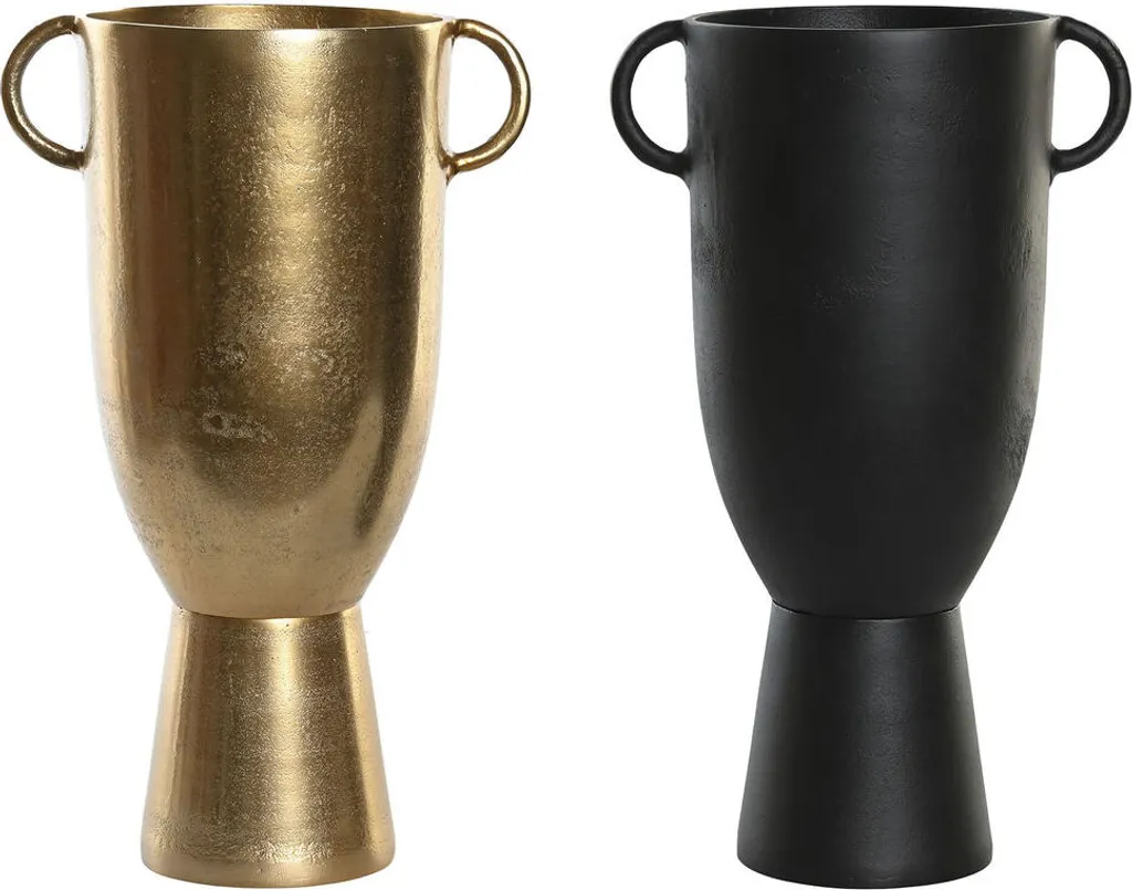 Grand Vase Décoratif en Aluminium Noir et Or Design Moderne - Ensemble de 2