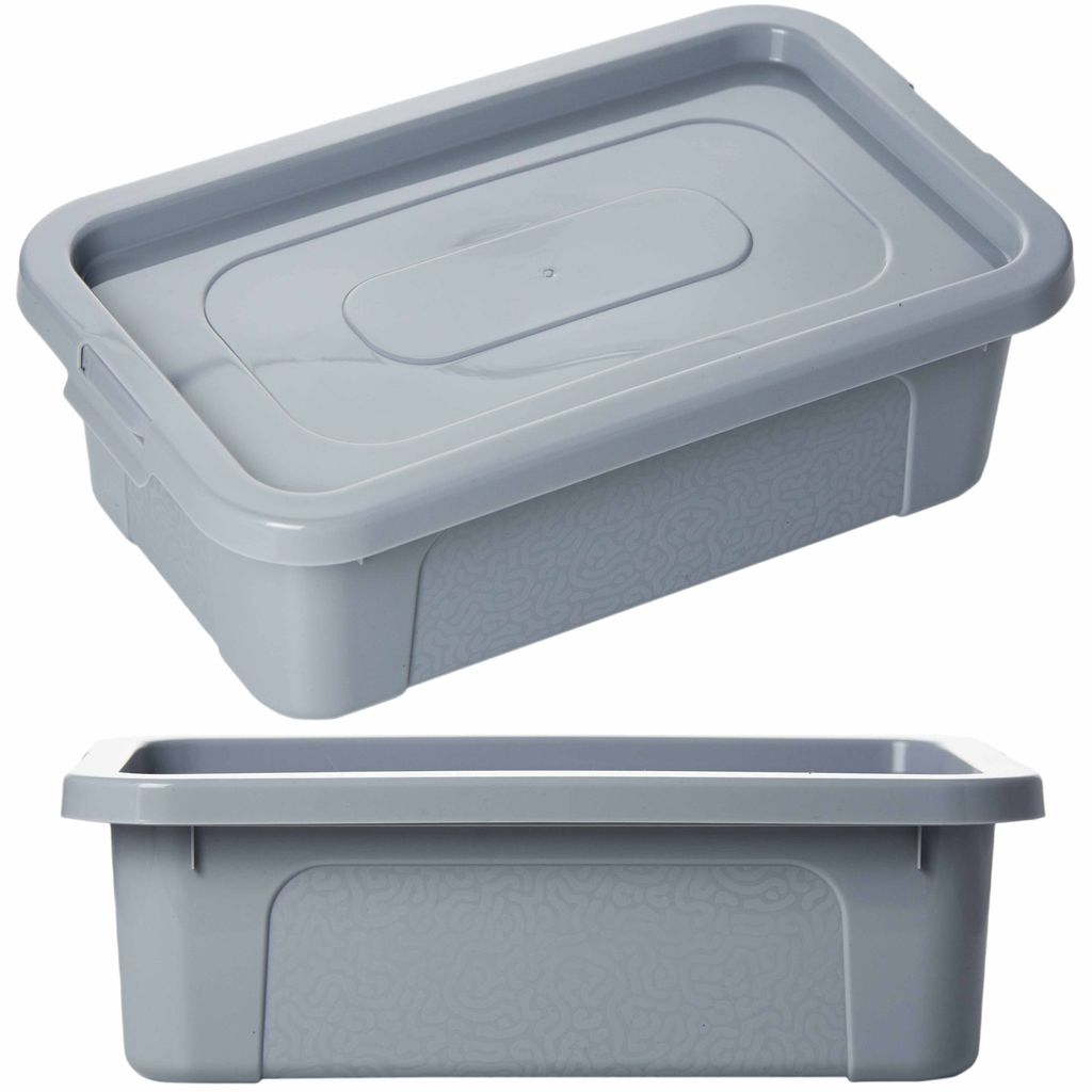 Pojemnik Plastikowy Z Pokrywą Zamykany Pudełko Box Szary Zdjęcie produktu 