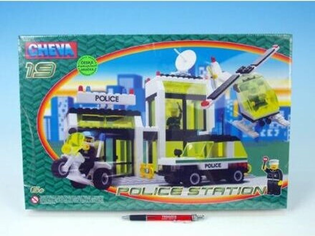 Bausatz 19 Polizeistation aus Kunststoff, 45x30x5 cm, 335 Bausteine und 3 Figuren