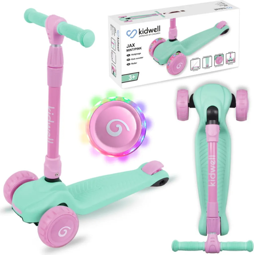 Trottinette stable JAX anti-chute à trois roues LED pour enfant 3 ans menthe