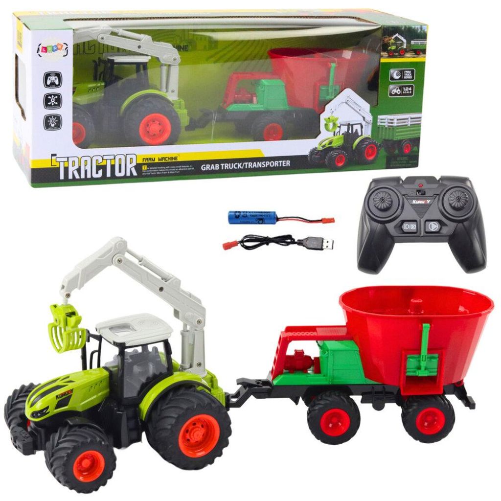 Landwirtschaftlicher Traktor mit Sämaschine und Kreiselgreifer, ferngesteuert, 2,4 G