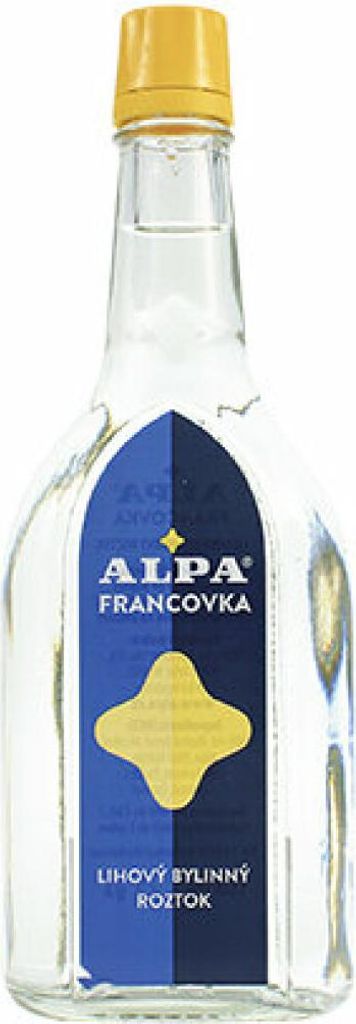 A clear studio shot of a bottle of Alpa Francovka.