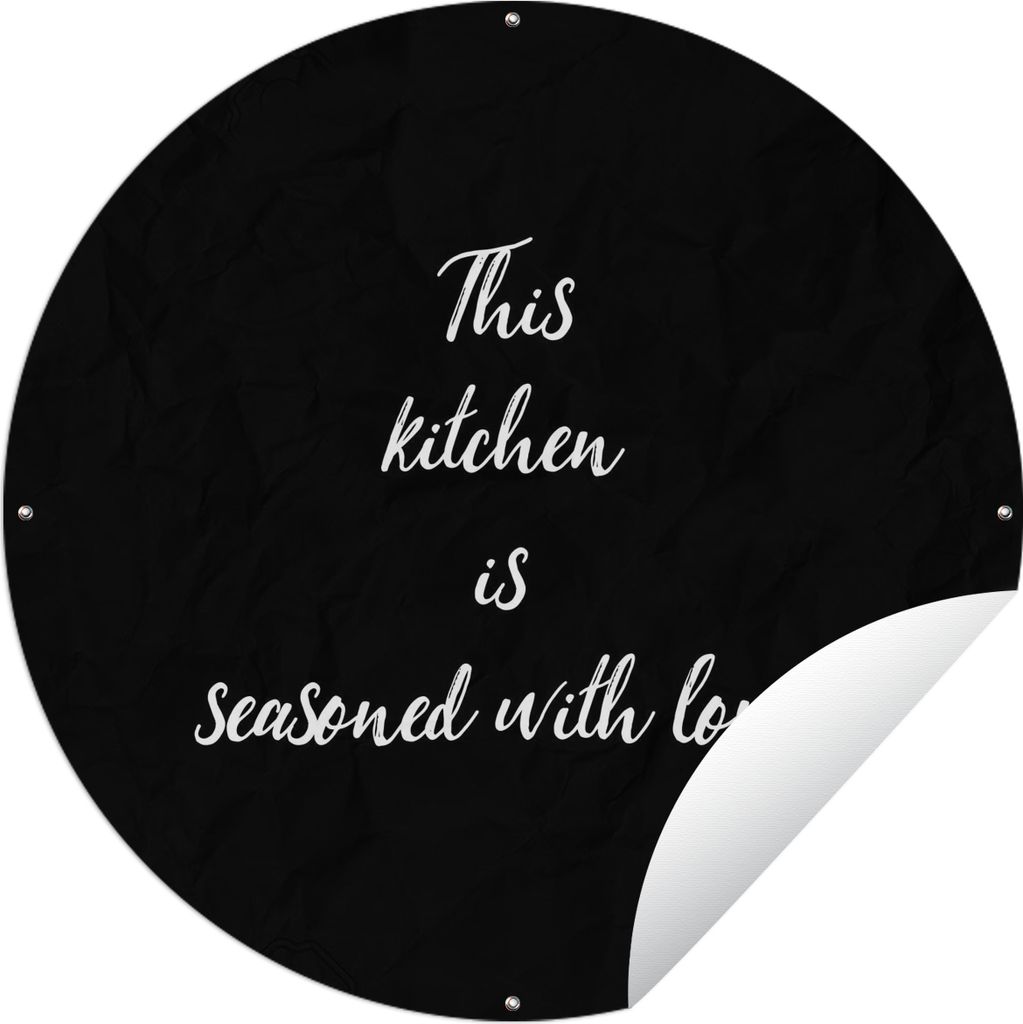 MuchoWow Gartenposter Outdoor-Poster Rund Sprichwörter - Kochen - Liebe - Zitate - Diese Küche ist mit Liebe gewürzt Ø 90 cm Gartendeko Runde...
