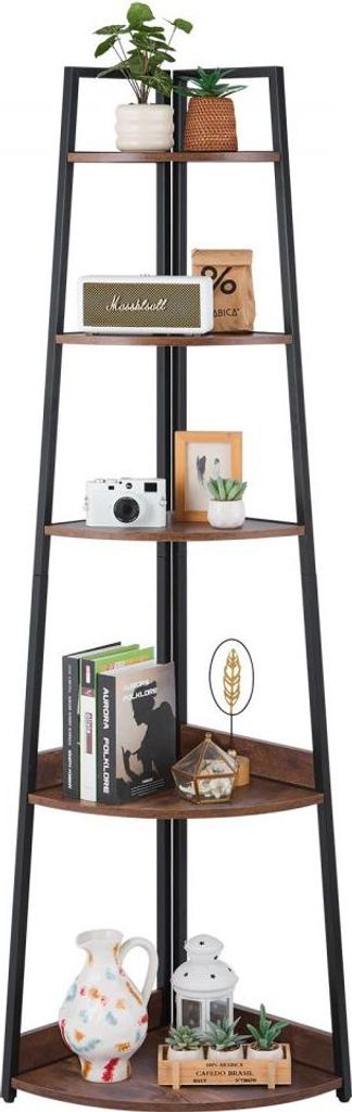 5-Ebenen Eckregal mit Metallrahmen & Holzregalen - Hoher Eckpflanzen-Ständer - Display- & Lagerregal - Stand-& Ausstellungsbücherregal für Schla...