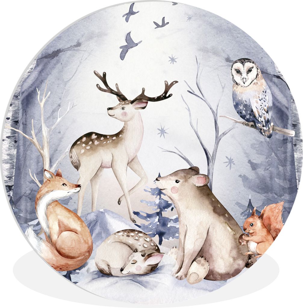 MuchoWow Rundes Wandbild - Runde Bilder Wald - Winter - Weihnachten Ø 60 cm Kreis Wanddekoration Kunststoff - Wandkreis - Wandschmuck - Wand Kre...