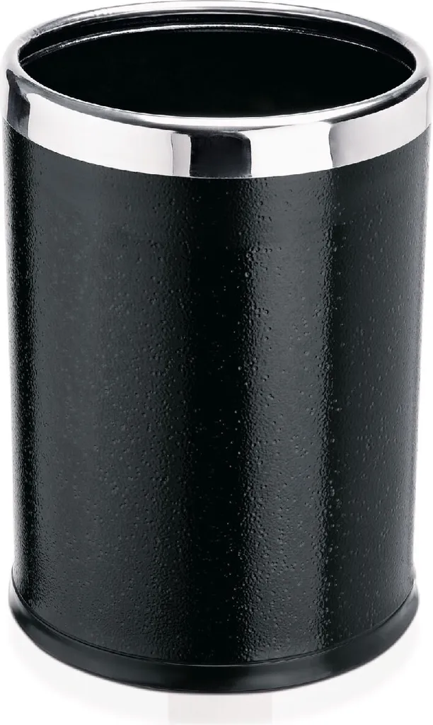 Corbeille à papier avec insert amovible et anneau inox finition noire mat