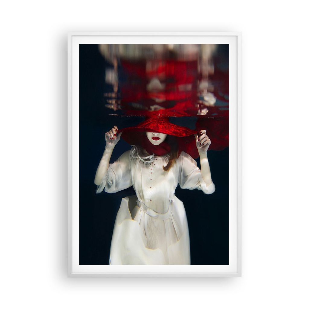 Gerahmtes Poster - Weißer Rahmen - Mädchen Rot Hut - 70x100 cm - Wand Bild - Wanddeko - Wandbilder - Kunstposter - Wandposter - Bilderrahmen - Bi...