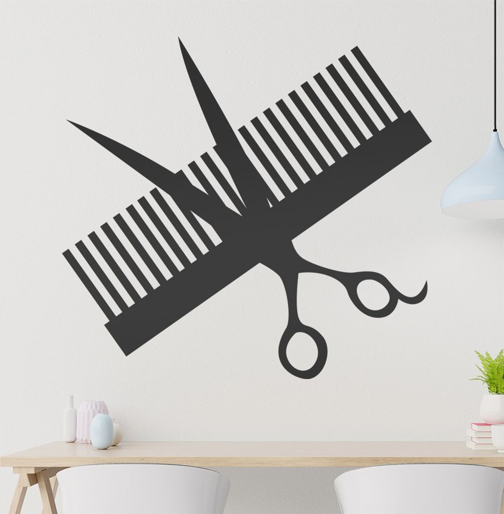 Kamm und Schere Wandtattoo in 6 Größen - Wandaufkleber Wall Sticker - Dekoration, Küche, Wohnzimmer, Schlafzimmer, Badezimmer