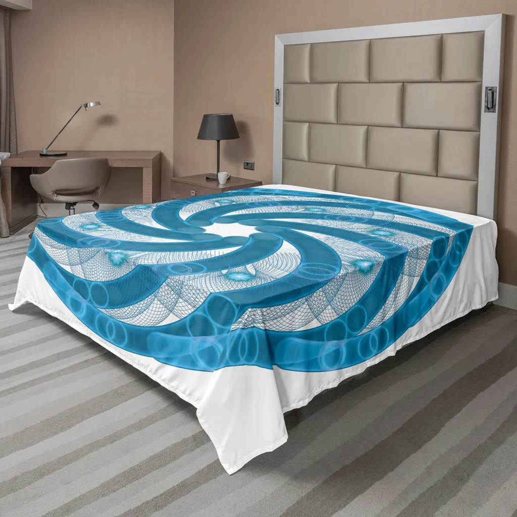 ABAKUHAUS Spiers Lenzuolo, computer trasferito disegno frattale astratto Rotante futuristico foro tubo vortice disegno, morbido comodo lenzuolo superiore per un letto decorativo 1 pezzo 244 cm x 205 cm, blu