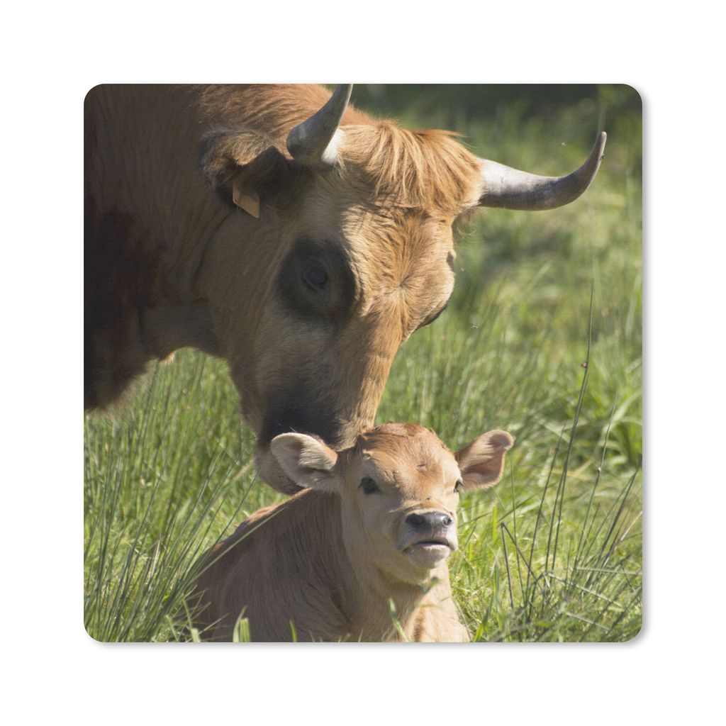MuchoWow Mauspad Mousepad Kuh - Gras - Horn - Kalb 30x30 cm - Mousepads - Maus Mat - Pad - Mausunterlage - Gaming