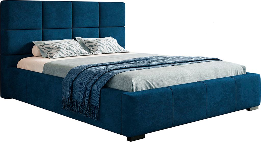 MOTIVENA "Luna" Polsterbett mit Bettkasten, 140x200, Samt, Blau, Wenge Füße