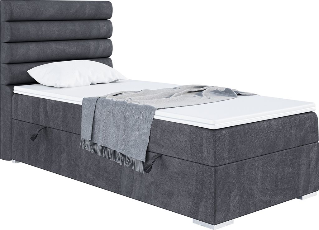 MEBLINI Boxspringbett mit Bettkasten - Gepolstert Einzelbett mit Matratze und Topper - Polsterbett mit Stauraum - Bett mit Kopfteil - Stauraumbett ...