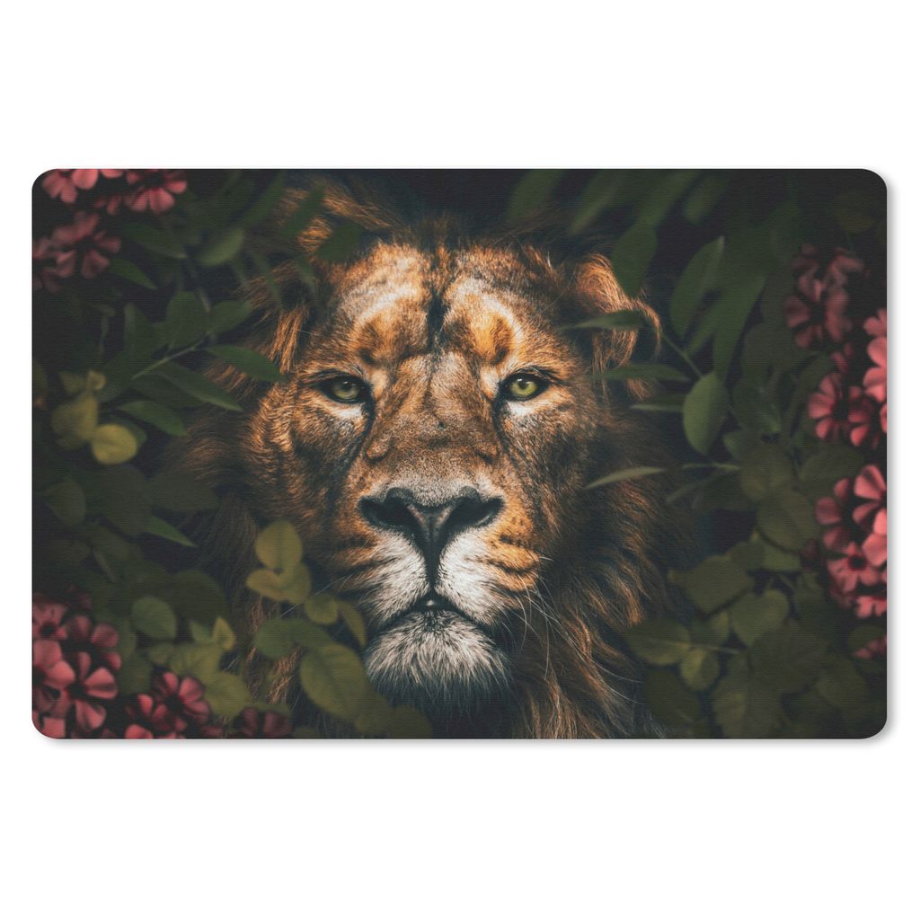 MuchoWow Schreibtischunterlage Dschungel - Löwe - Blumen - Pflanzen 60x40 cm - XXL Mauspad - Großes Mauspad