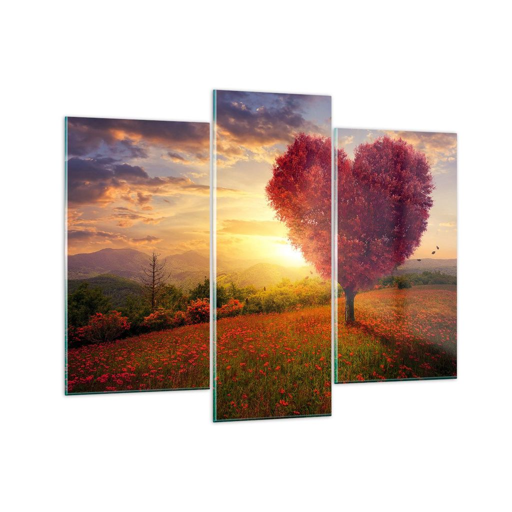 Bilder auf glas - Baum Wiese Blume - 130x100cm - Glasbilder - Wandbilder - Kunstdruck - zum Aufhängen bereit - Wanddekoration aus Glas - Glas Bild...