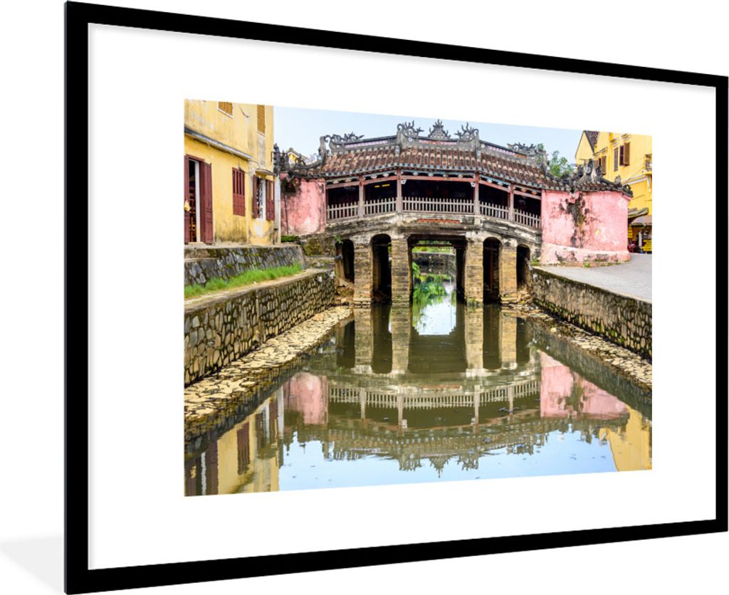 MuchoWow Gerahmtes Poster Die überdachte Brücke in Hoi An Vietnam 90x60 cm - Poster mit Schwarzem Bilderrahmen Wandposter Rahmen Foto Bilder - ...